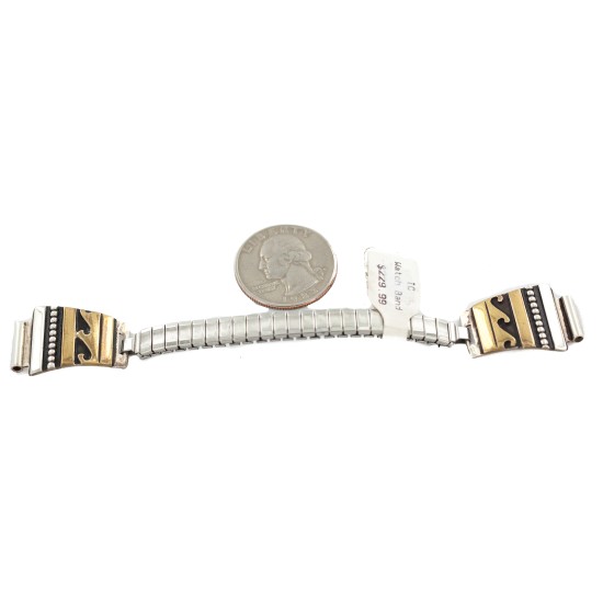 Wave 12kt Gold Filled and .925 Sterling Silver Handmade Certified Authentic Navajo Natural Native American Watchband 11120