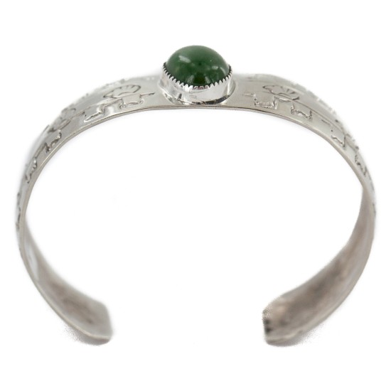Certified Authentic Navajo Bear Handmade Navajo Natural Jade Native American Nickel Bracelet 13141-7