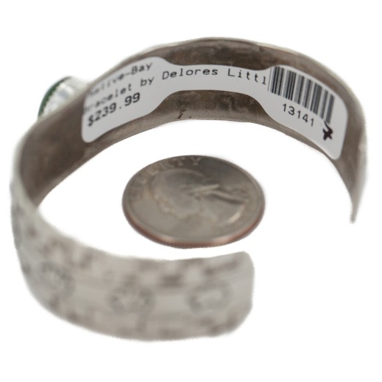 Certified Authentic Navajo Bear Handmade Navajo Natural Jade Native American Nickel Bracelet 13141-7
