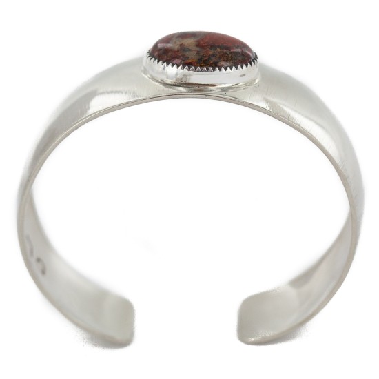 Certified Authentic Navajo Handmade Navajo Natural Red Jasper Native American Nickel Bracelet  13141-4