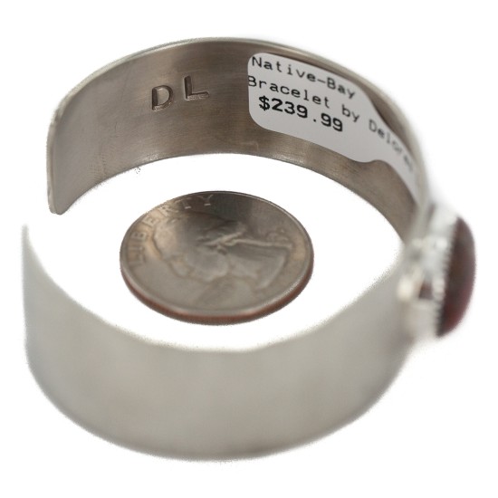 Certified Authentic Navajo Handmade Navajo Natural Red Jasper Native American Nickel Bracelet  13141-4