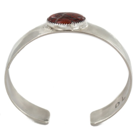 Certified Authentic Navajo Handmade Navajo Natural Red Jasper Native American Nickel Bracelet 13148