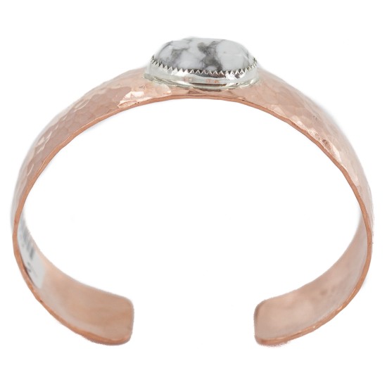 Certified Authentic Navajo Hammered Handmade Navajo White Howlite Native American Pure Copper Bracelet 13142-5