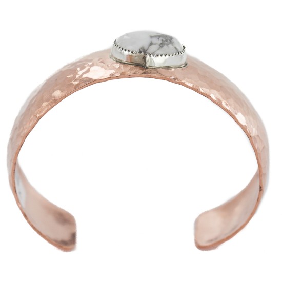 Certified Authentic Navajo Handmade Hammered Navajo White Howlite Native American Pure Copper Bracelet 13142-2
