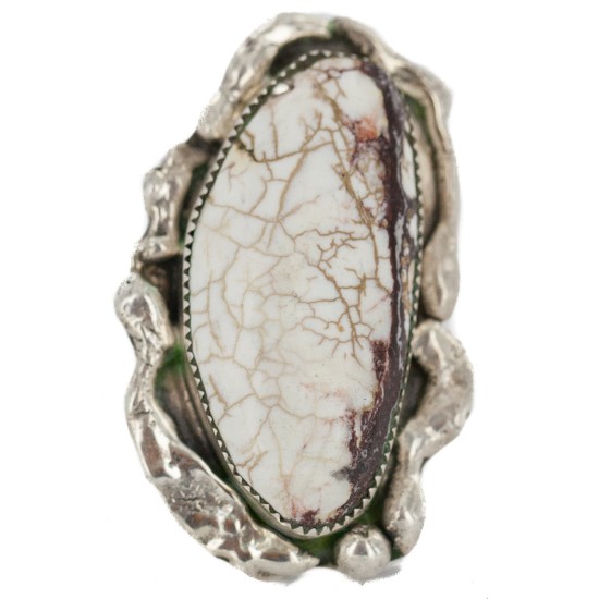 Handmade Certified Authentic Navajo Silver White Buffalo Native American Ring 18241