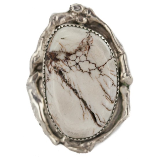 Handmade Certified Authentic Navajo Silver White Buffalo Native American Ring 18242