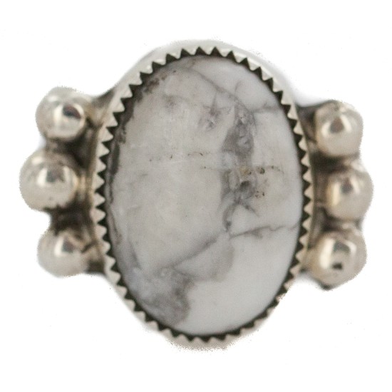 Handmade Certified Authentic Navajo .925 Sterling Silver White Howlite Native American Ring 18243