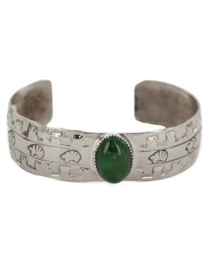 Certified Authentic Navajo Bear Handmade Navajo Natural Jade Native American Nickel Bracelet 13141-7