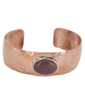 Certified Authentic Navajo Hammered Handmade Navajo Natural Charoite Native American Pure Copper Bracelet 13142-3
