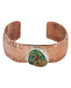 Certified Authentic Navajo Hammered Handmade Navajo Natural Turquoise Native American Pure Copper Bracelet 13142-4