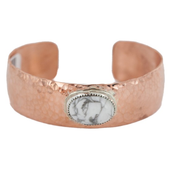 Certified Authentic Navajo Hammered Handmade Navajo White Howlite Native American Pure Copper Bracelet 13142-5