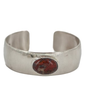 Certified Authentic Navajo Handmade Navajo Natural Red Jasper Native American Nickel Bracelet  13141-4