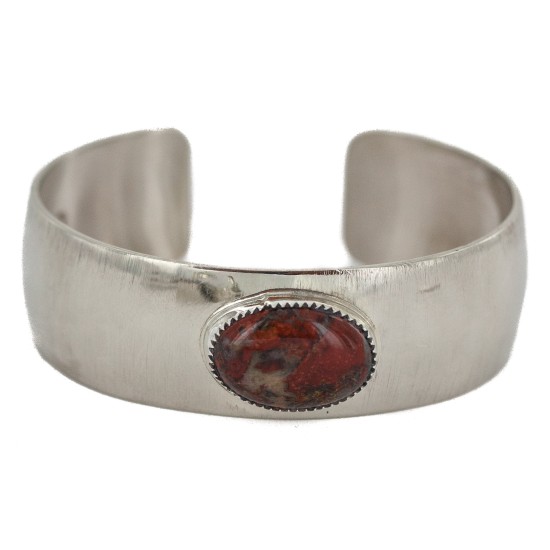 Certified Authentic Navajo Handmade Navajo Natural Red Jasper Native American Nickel Bracelet  13141-4