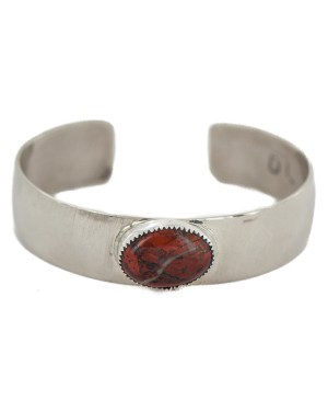 Certified Authentic Navajo Handmade Navajo Natural Red Jasper Native American Nickel Bracelet 13148