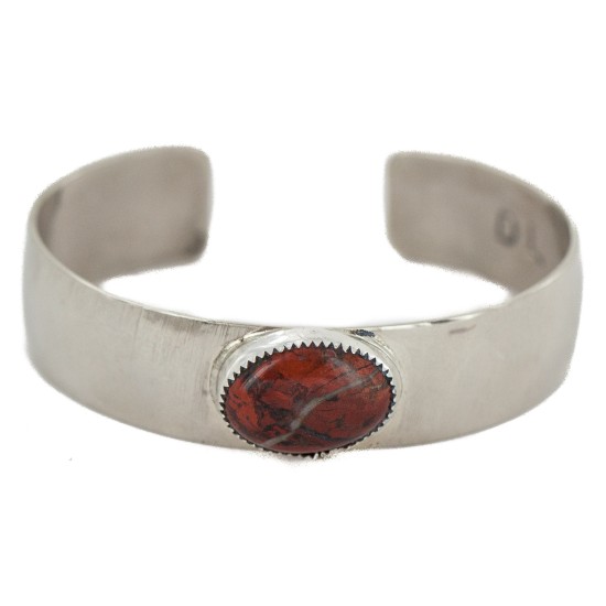 Certified Authentic Navajo Handmade Navajo Natural Red Jasper Native American Nickel Bracelet 13148