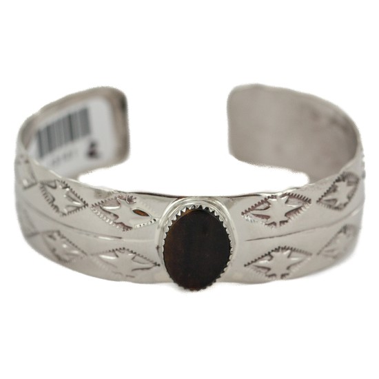 Certified Authentic Navajo Handmade Navajo Natural Tigers Eye Native American Nickel Bracelet 13141-2