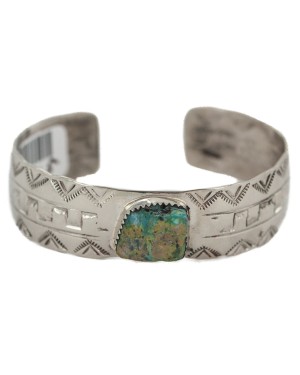 Certified Authentic Navajo Mountain Handmade Natural Navajo Turquoise Native American Nickel Bracelet 13141-5