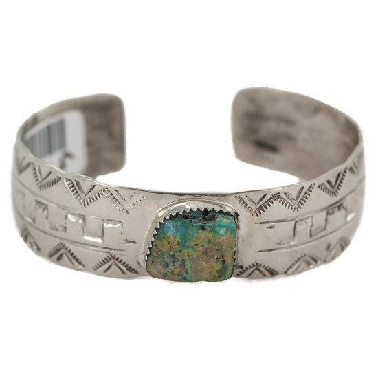 Certified Authentic Navajo Mountain Handmade Natural Navajo Turquoise Native American Nickel Bracelet 13141-5