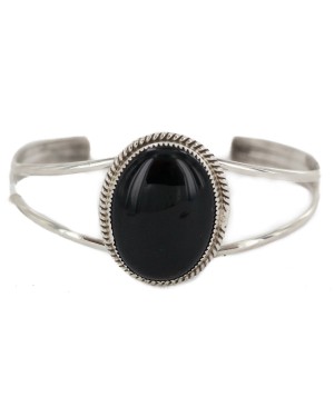 Handmade Certified Authentic .925 Sterling Silver Navajo Natural Black Onyx Native American Bracelet 13145