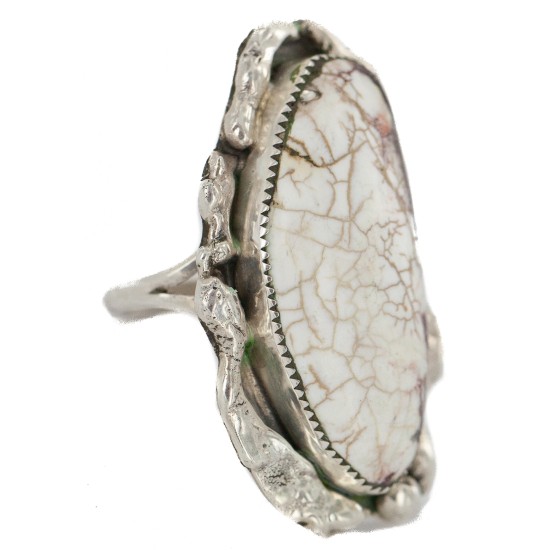 Handmade Certified Authentic Navajo Silver White Buffalo Native American Ring 18241
