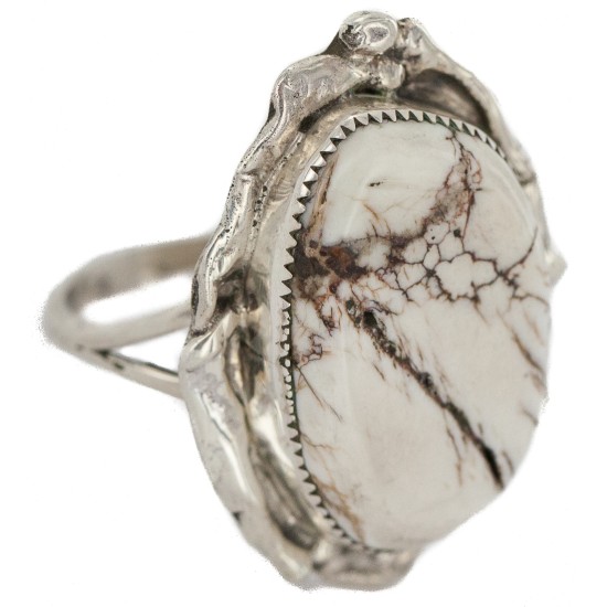 Handmade Certified Authentic Navajo Silver White Buffalo Native American Ring 18242