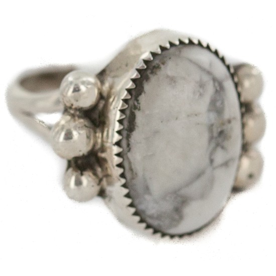 Handmade Certified Authentic Navajo .925 Sterling Silver White Howlite Native American Ring 18243