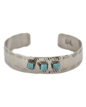 Handmade Certified Authentic Navajo Natural Turquoise Native American Nickel Bracelet 13141-10