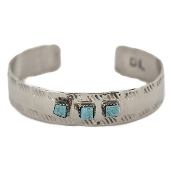 Handmade Certified Authentic Navajo Natural Turquoise Native American Nickel Bracelet 13141-10