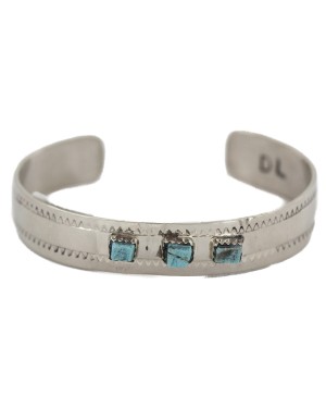 Handmade Navajo Certified Authentic Natural Turquoise Native American Nickel Bracelet 13141-8