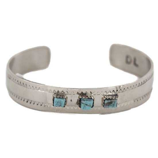 Handmade Navajo Certified Authentic Natural Turquoise Native American Nickel Bracelet 13141-8