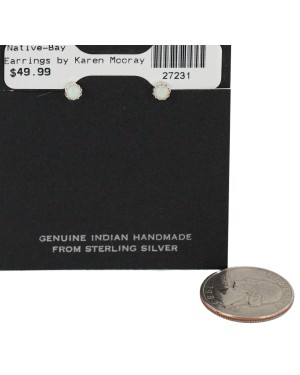 Certified Authentic Navajo .925 Sterling Silver Opal Native American Stud Earrings 27231