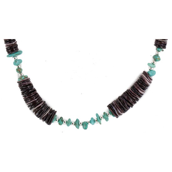 Navajo .925 Sterling Silver Certified Authentic Natural Turquoise Graduated Heishi Native American Necklace  750202-3