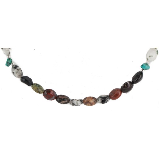 Navajo .925 Sterling Silver Certified Authentic Natural Turquoise Jasper Native American Multicolor Necklace 750203