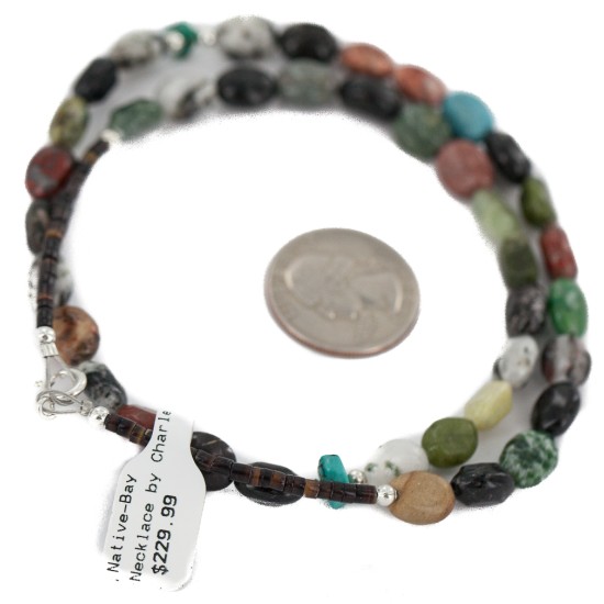 Navajo .925 Sterling Silver Certified Authentic Natural Turquoise Jasper Native American Multicolor Necklace 750203