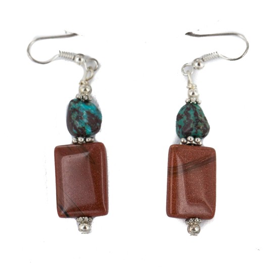 Navajo Arrowhead .925 Sterling Silver Hooks Certified Authentic Natural Turquoise Graduated Heishi Goldstone Native American Set 16006-300-18237-4