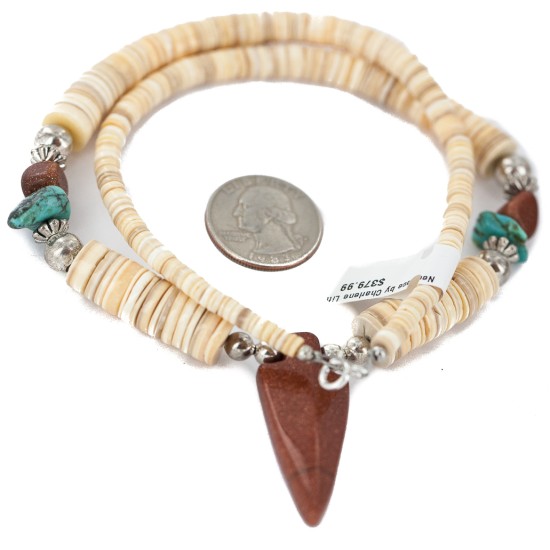 Navajo Arrowhead .925 Sterling Silver Hooks Certified Authentic Natural Turquoise Graduated Heishi Goldstone Native American Set 16006-300-18237-4