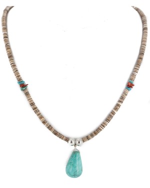 .925 Sterling Silver Navajo Certified Authentic Natural Graduated Heishi Coral Native American Necklace 18231-1