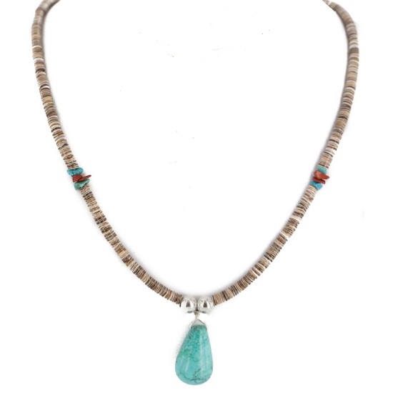 .925 Sterling Silver Navajo Certified Authentic Natural Graduated Heishi Coral Native American Necklace 18231-1 .925 Sterling Silver Navajo Certified Authentic Natural Graduated Heishi Coral Native American Necklace 18231-1