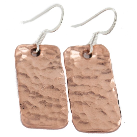 Certified Authentic Hammered Handmade Navajo Native American Pure Copper Dangle Earrings 18246