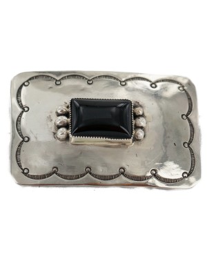 Certified Authentic Handmade Navajo Nickel Natural Black Onyx Native American Buckle 1219-2