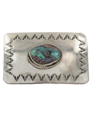 Certified Authentic Handmade Navajo Nickel Natural Turquoise Native American Buckle 1217-2