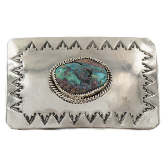 Certified Authentic Handmade Navajo Nickel Natural Turquoise Native American Buckle 1217-2