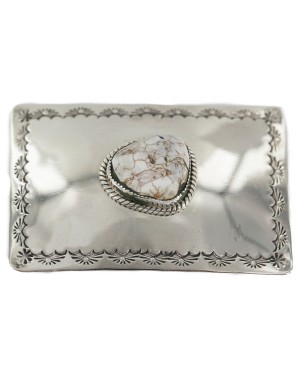 Certified Authentic Handmade Navajo Nickel Natural White Buffalo Native American Buckle 1217-1
