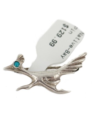 Certified Authentic Handmade Road Runner Navajo .925 Sterling Silver Natural Turquoise Native American Pin  192-10