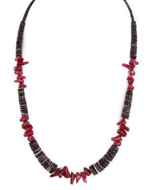 Navajo .925 Sterling Silver Certified Authentic Natural Graduated Heishi Coral Native American Necklace 750202-1 Navajo .925 Sterling Silver Certified Authentic Natural Graduated Heishi Coral Native American Necklace 750202-1
