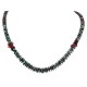 Navajo .925 Sterling Silver Certified Authentic Natural Turquoise Graduated Heishi Coral Native American Necklace 18232