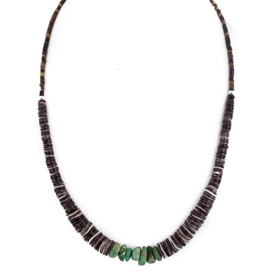 Navajo .925 Sterling Silver Certified Authentic Natural Turquoise Graduated Heishi Native American Necklace 18240-1
