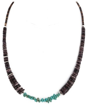 Navajo .925 Sterling Silver Certified Authentic Natural Turquoise Graduated Heishi Native American Necklace 750202-2