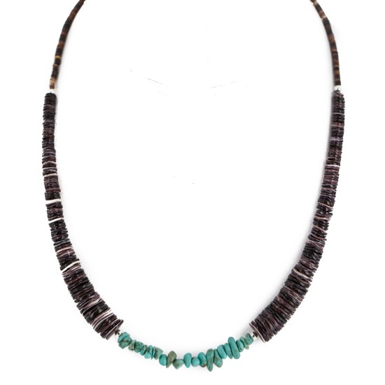 Navajo .925 Sterling Silver Certified Authentic Natural Turquoise Graduated Heishi Native American Necklace 750202-2