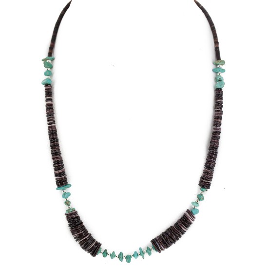 Navajo .925 Sterling Silver Certified Authentic Natural Turquoise Graduated Heishi Native American Necklace  750202-3